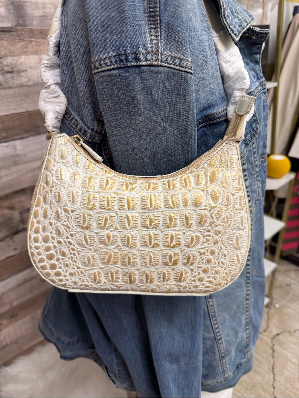 Anuschka Hand-Painted Croc Embossed Shoulder Bag